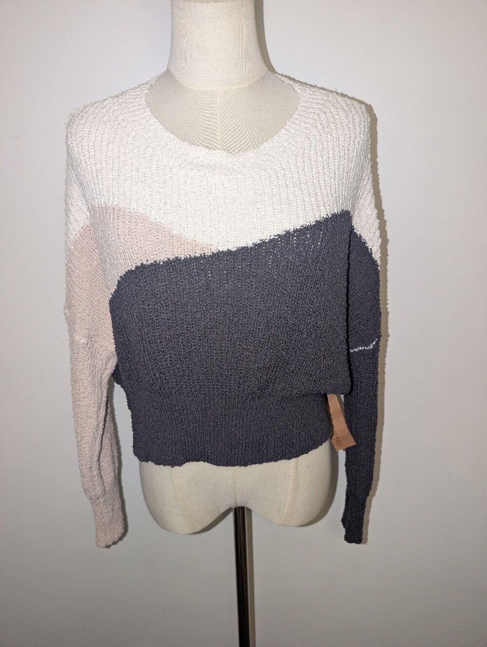 Colorblock Scoop Neck Sweater - White, Gray & Blush